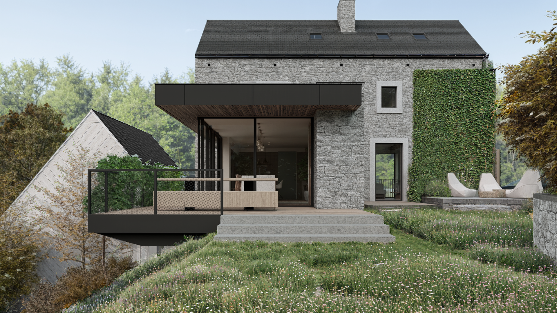 Rendu 3D de la façade d’une habitation transformée en Condroz